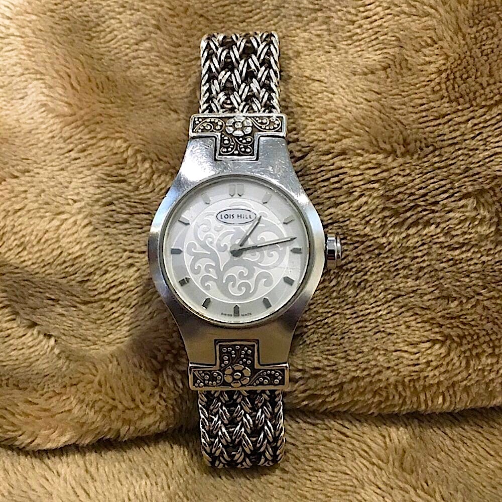 LOIS HILL Watch Sterling Silver Thai Weave Bracelet Floral Lugz Watch
